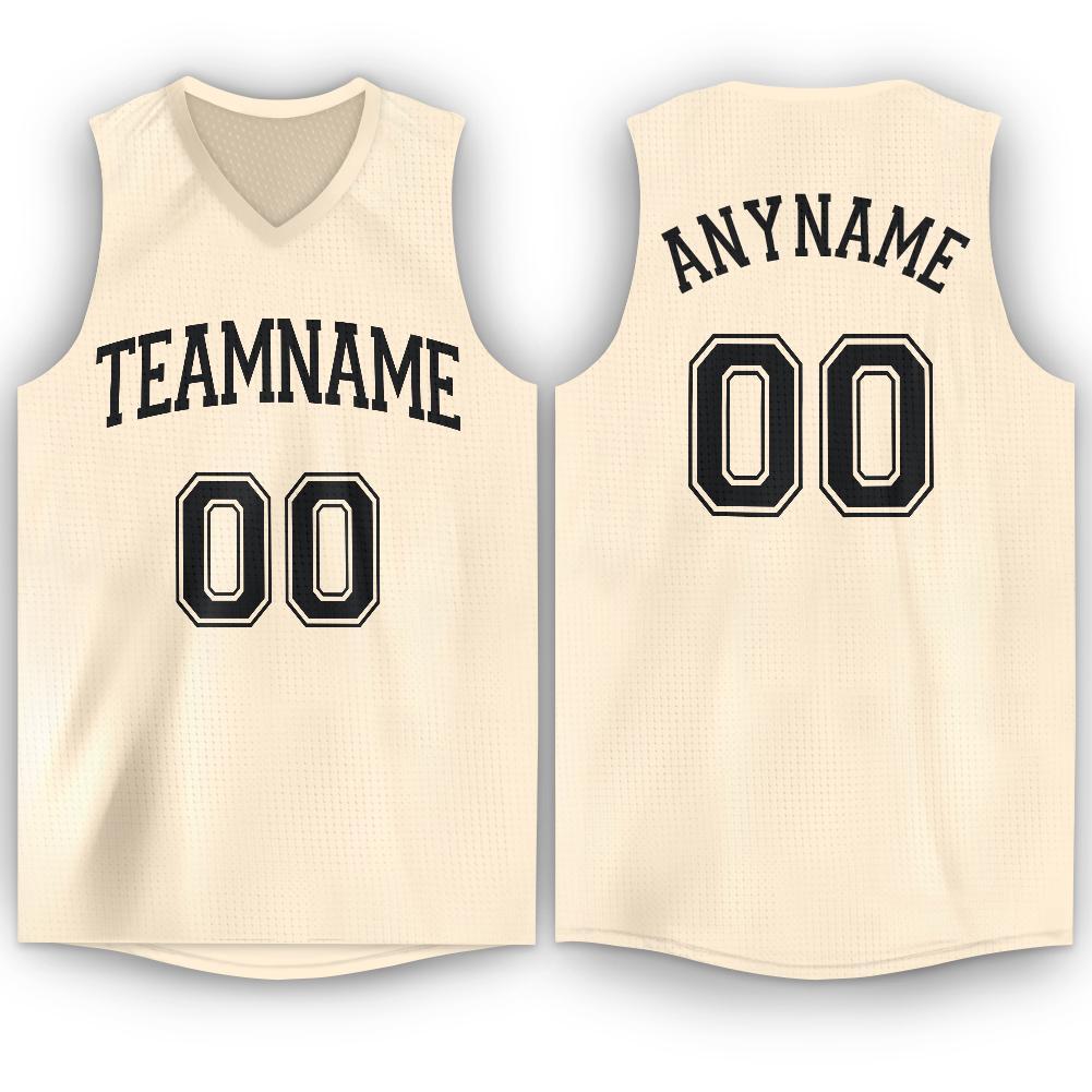 Custom Cream Black V-Neck Basketball Jersey - Main View