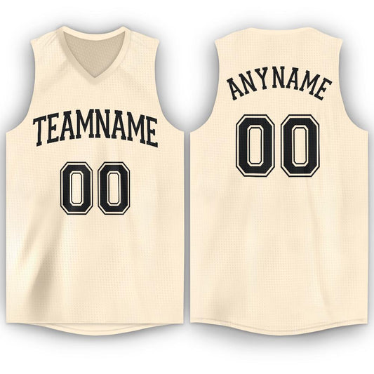 Custom Cream Black V-Neck Basketball Jersey - Main View