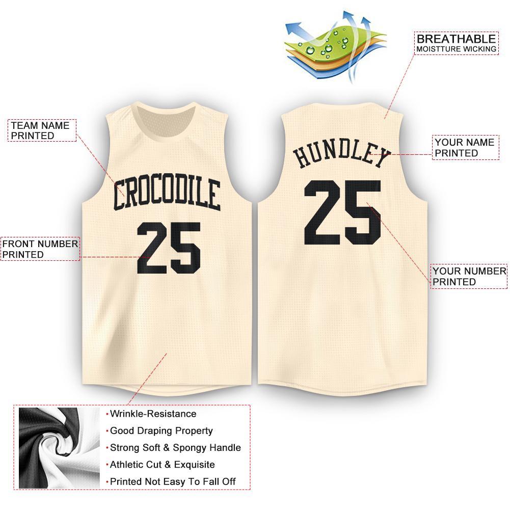 Custom Cream Black Round Neck Basketball Jersey view 2