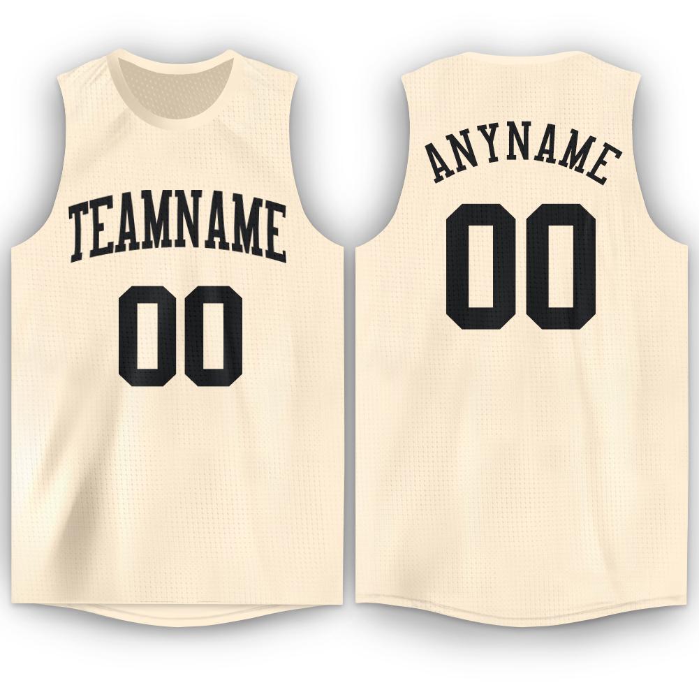 Custom Cream Black Round Neck Basketball Jersey - Main View