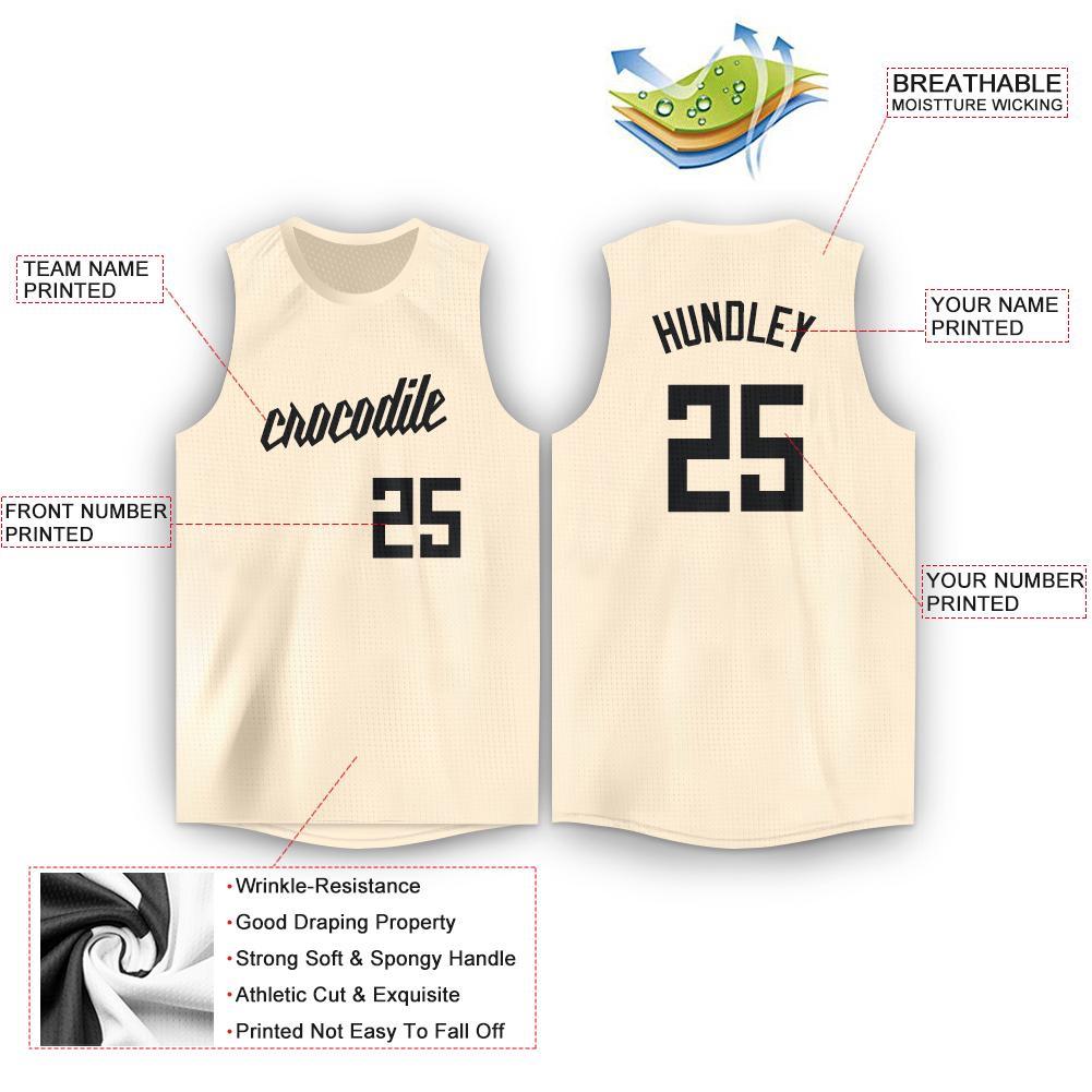 Custom Cream Black Round Neck Basketball Jersey view 2