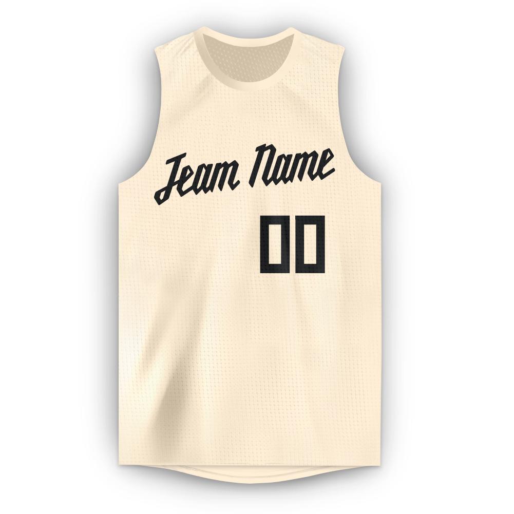 Custom Cream Black Round Neck Basketball Jersey view 5