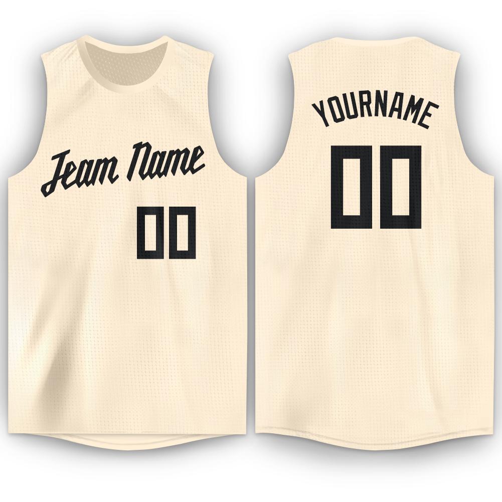 Custom Cream Black Round Neck Basketball Jersey - Main View