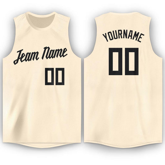 Custom Cream Black Round Neck Basketball Jersey - Main View