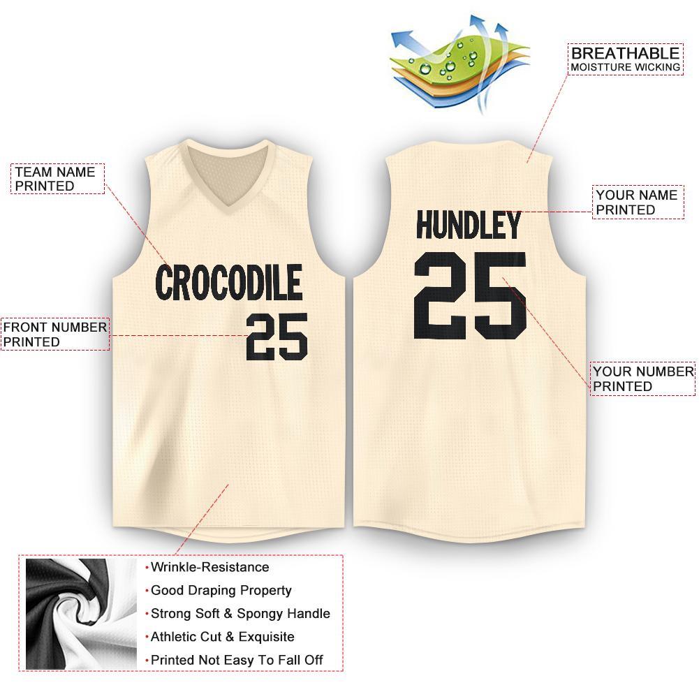 Custom Cream Black V-Neck Basketball Jersey view 2