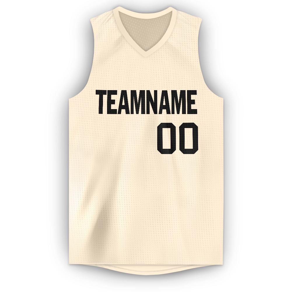 Custom Cream Black V-Neck Basketball Jersey view 5