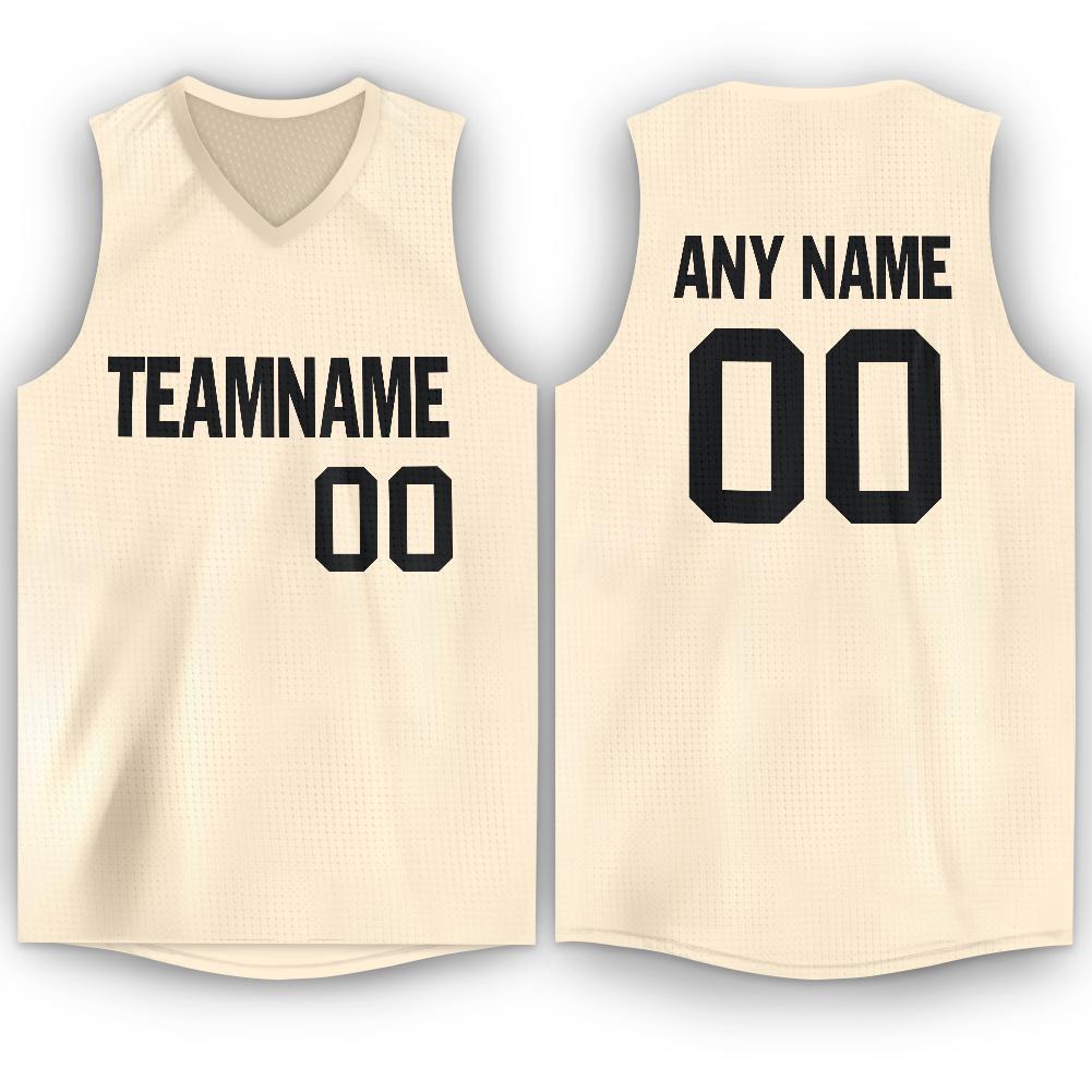 Custom Cream Black V-Neck Basketball Jersey - Main View