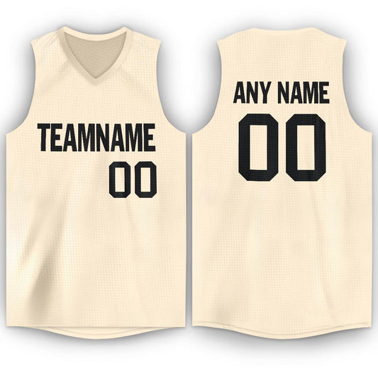Custom Cream Black V-Neck Basketball Jersey - Main View