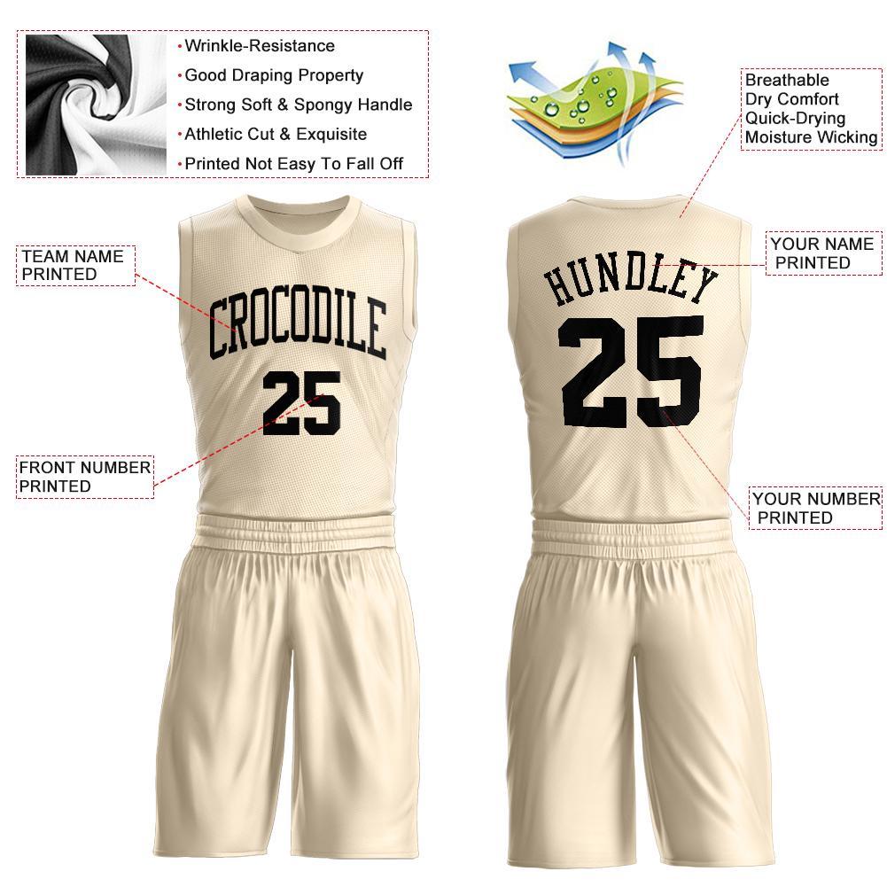 Custom Cream Black Round Neck Basketball Uniform Jersey view 3
