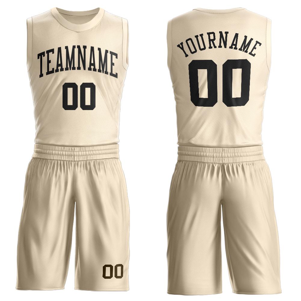 Custom Cream Black Round Neck Basketball Uniform Jersey - Main View