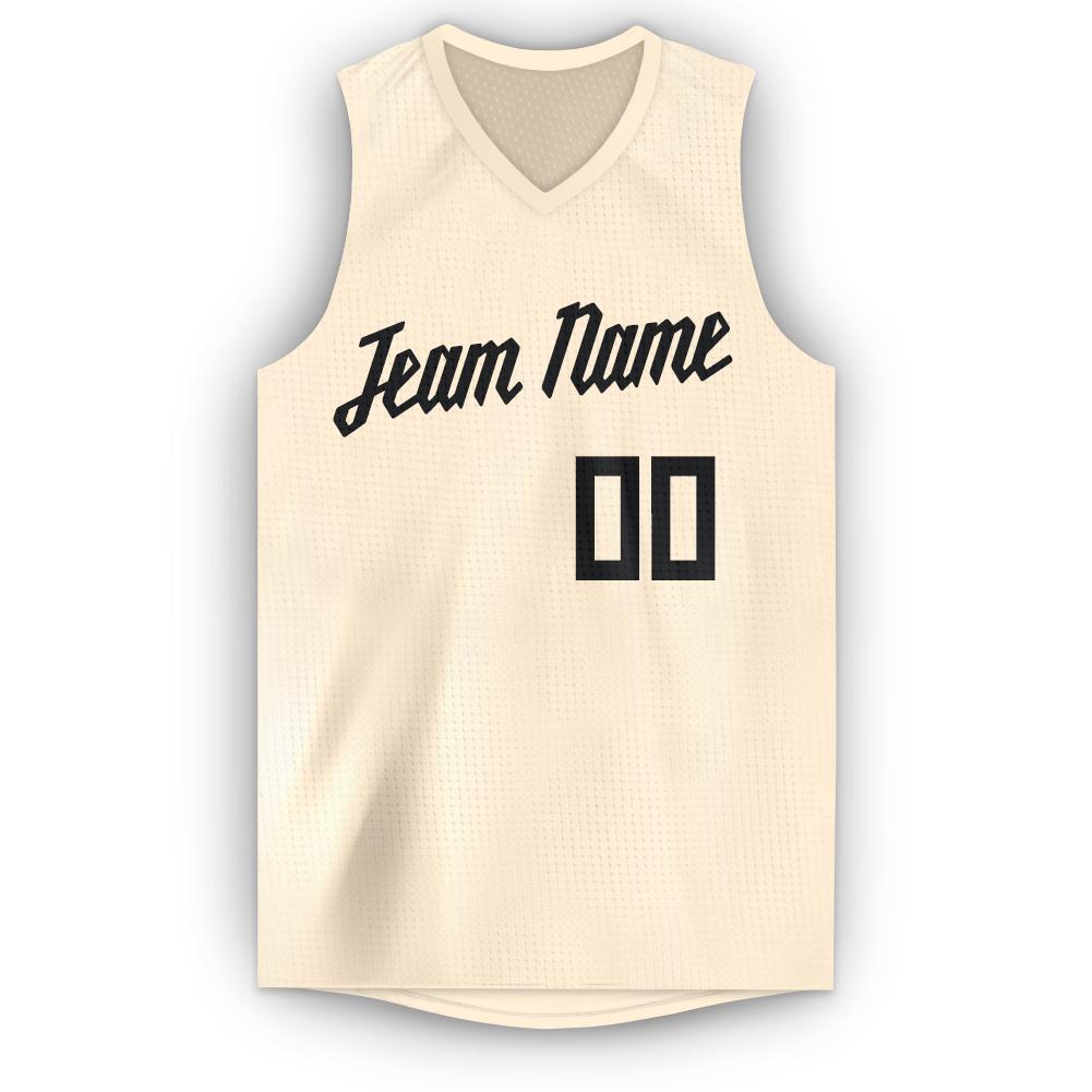 Custom Cream Black V-Neck Basketball Jersey view 5
