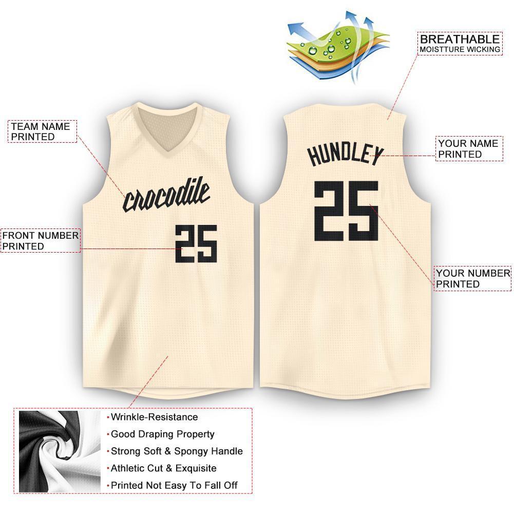 Custom Cream Black V-Neck Basketball Jersey view 2