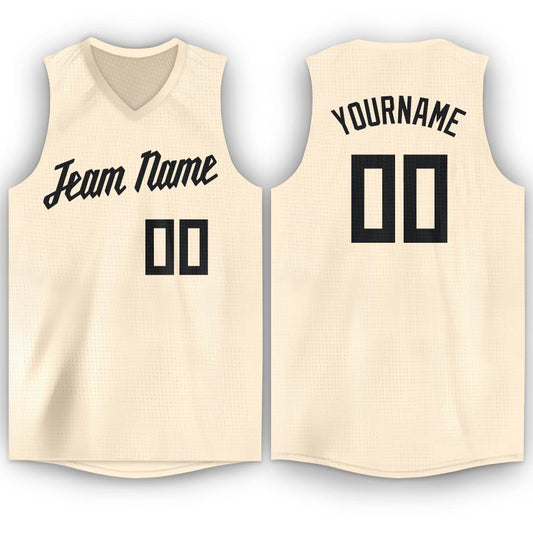 Custom Cream Black V-Neck Basketball Jersey - Main View