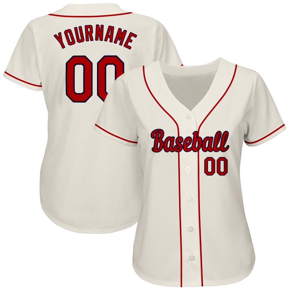 Custom Cream Red-Navy Authentic Baseball Jersey view 2