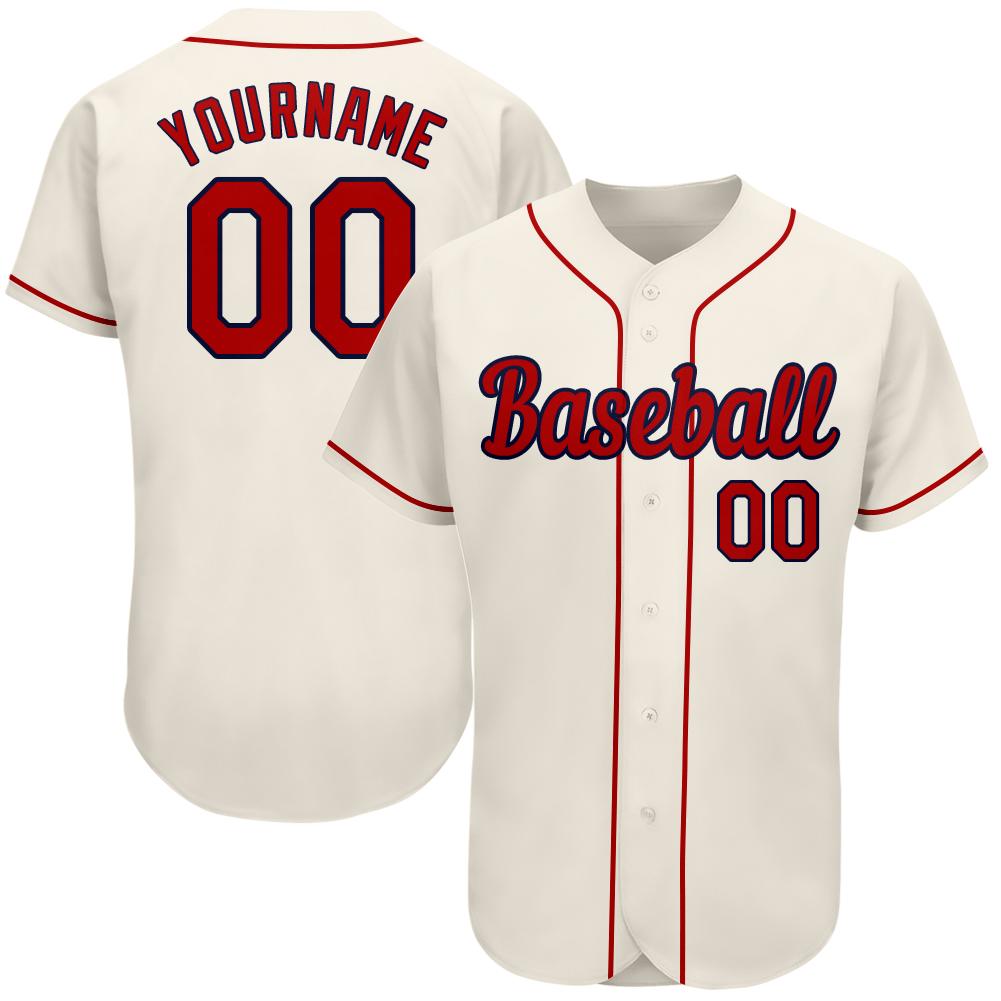 Custom Cream Red-Navy Authentic Baseball Jersey - Main View