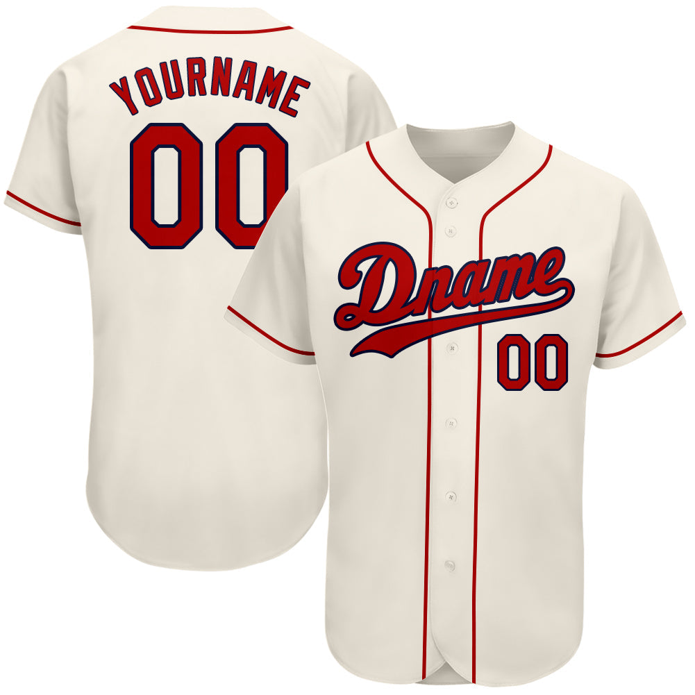 Custom Cream Red-Navy Authentic Baseball Jersey - Main View