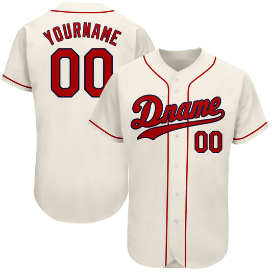 Custom Cream Red-Navy Authentic Baseball Jersey - Main View