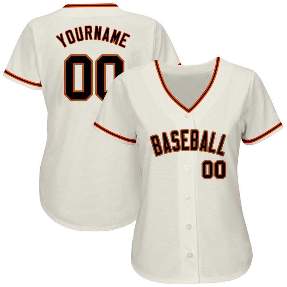 Custom Cream Black Orange-Old Gold Authentic Baseball Jersey view 2