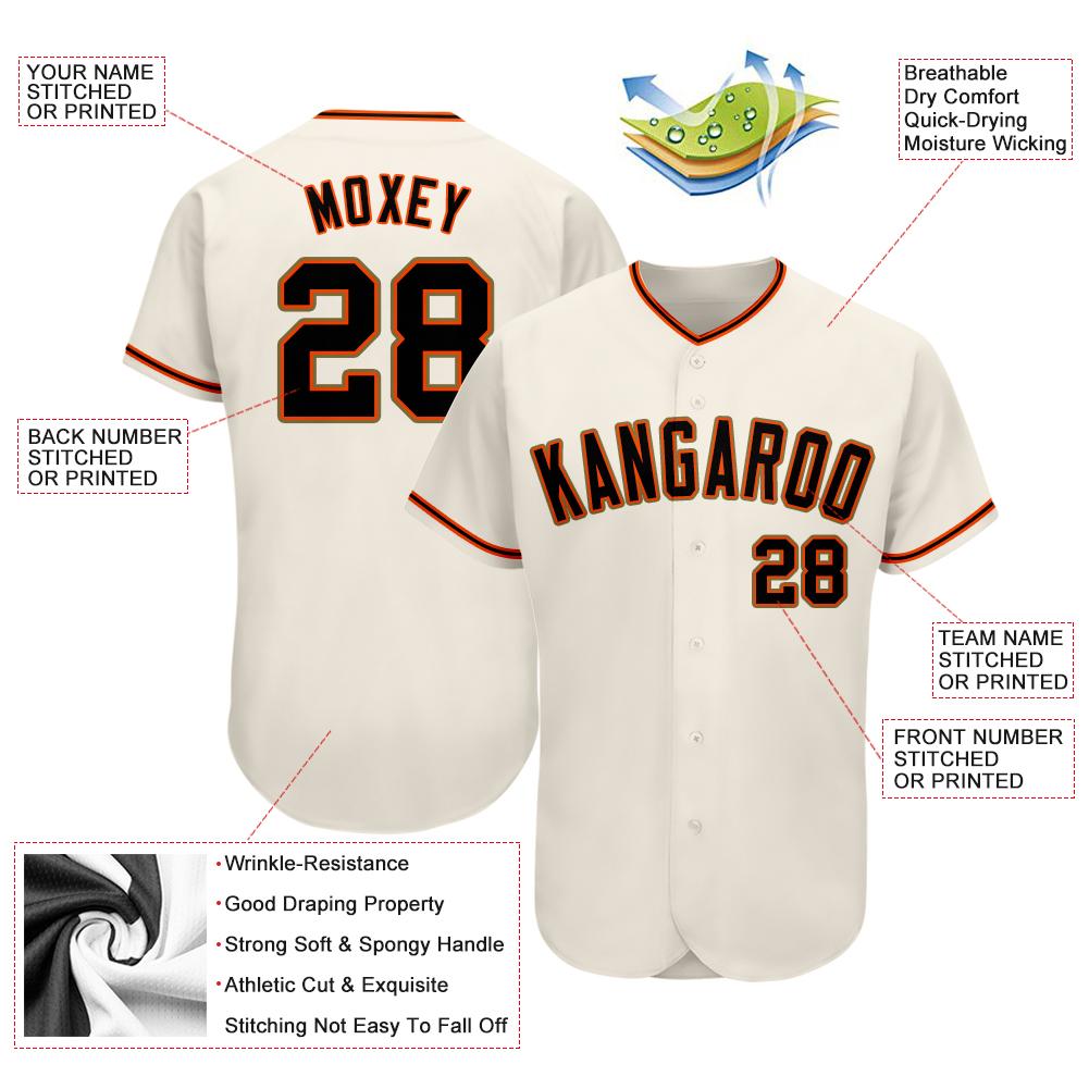 Custom Cream Black Orange-Old Gold Authentic Baseball Jersey view 3