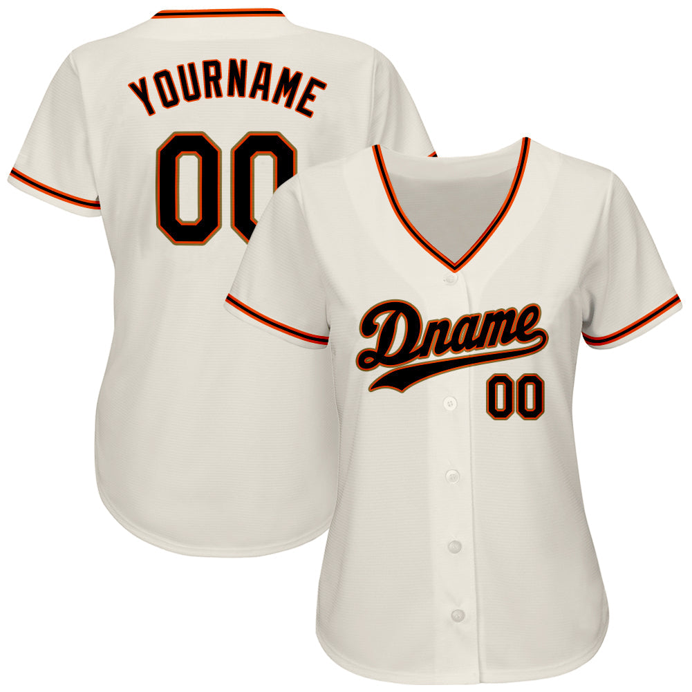 Custom Cream Black Orange-Old Gold Authentic Baseball Jersey view 2