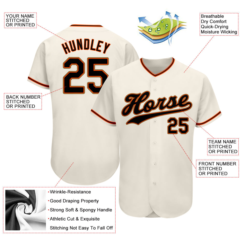Custom Cream Black Orange-Old Gold Authentic Baseball Jersey view 3