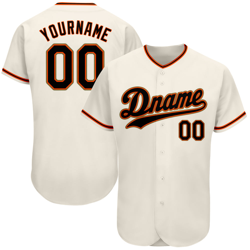 Custom Cream Black Orange-Old Gold Authentic Baseball Jersey - Main View