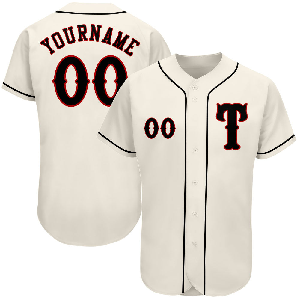 Custom Cream Black-Red Authentic Baseball Jersey - Main View