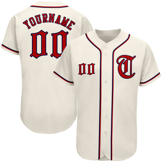 Custom Cream Red-Navy Authentic Baseball Jersey - Main View