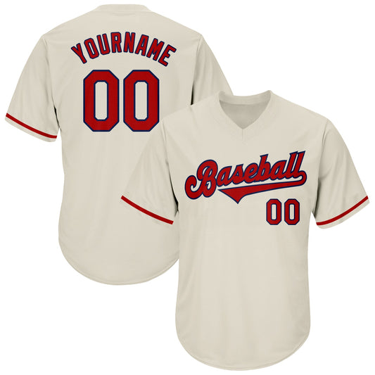 Custom Cream Red-Navy Authentic Throwback Rib-Knit Baseball Jersey Shirt - Main View