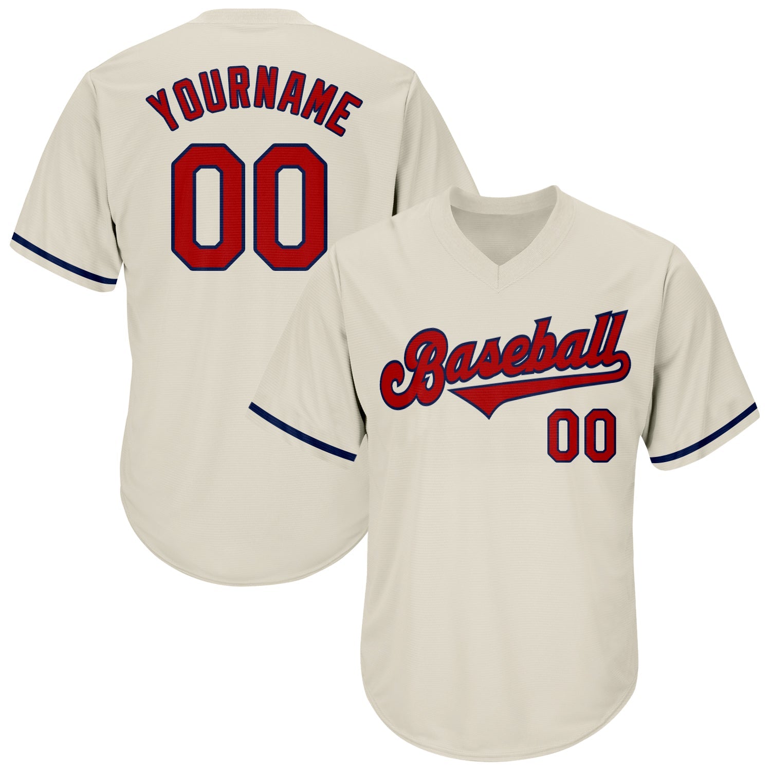 Custom Cream Red-Navy Authentic Throwback Rib-Knit Baseball Jersey Shirt - Main View