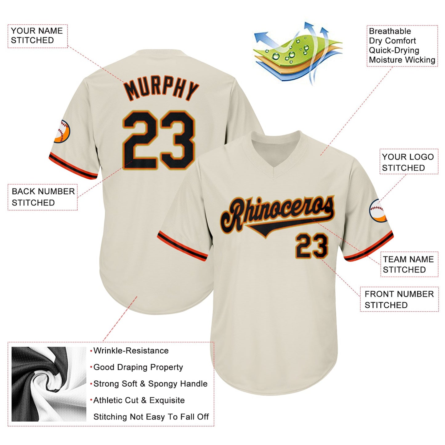 Custom Cream Black-Orange Authentic Throwback Rib-Knit Baseball Jersey Shirt view 4