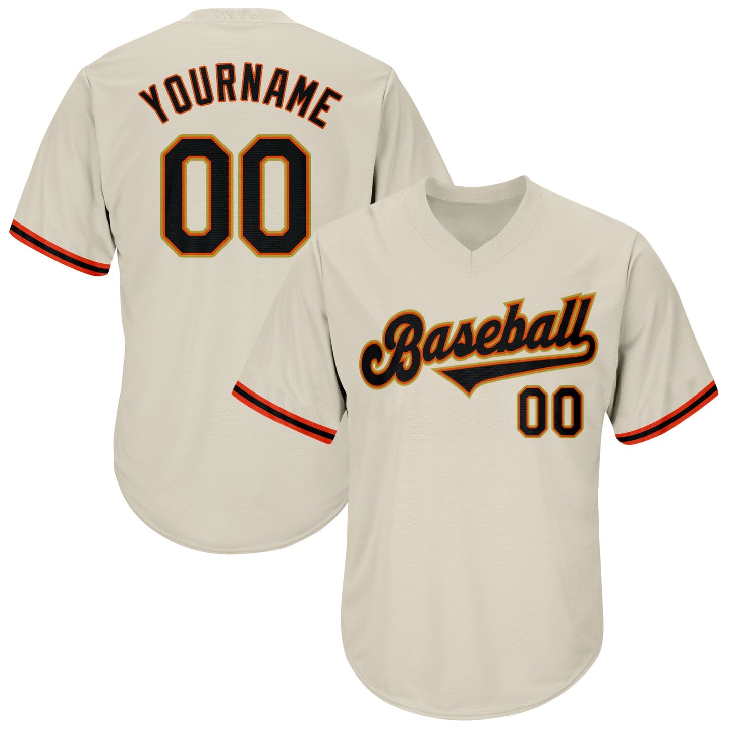 Custom Cream Black-Orange Authentic Throwback Rib-Knit Baseball Jersey Shirt - Main View