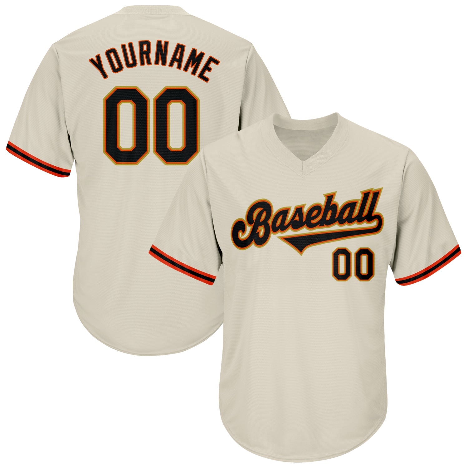 Custom Cream Black-Orange Authentic Throwback Rib-Knit Baseball Jersey Shirt - Main View