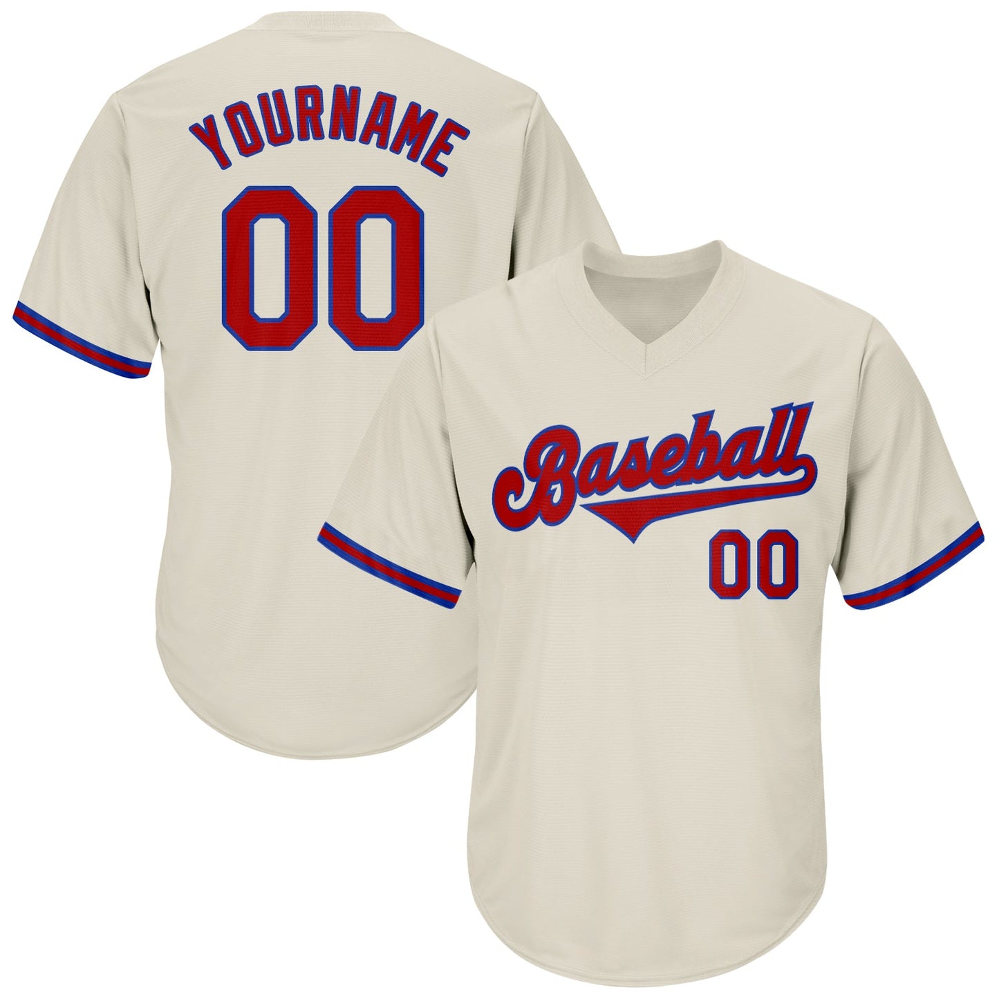 Custom Cream Red-Royal Authentic Throwback Rib-Knit Baseball Jersey Shirt - Main View