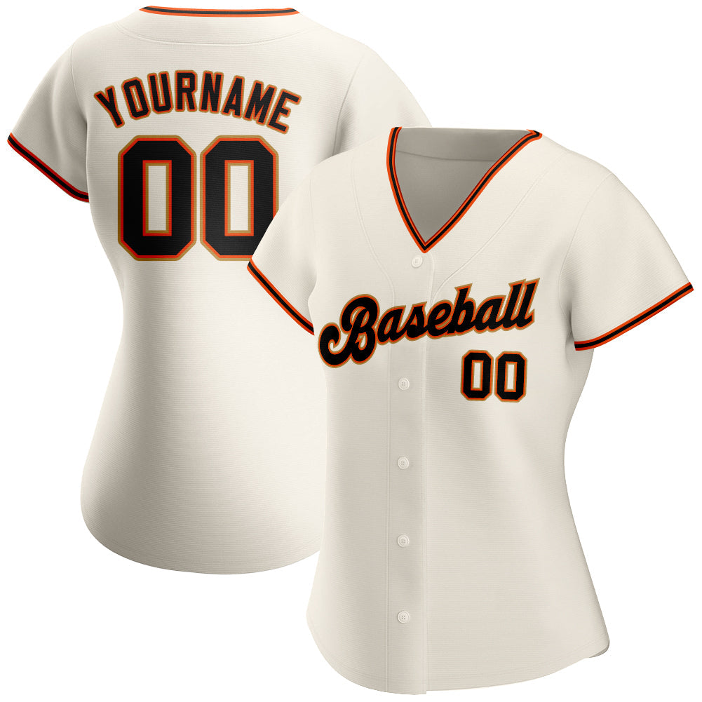 Custom Cream Black Orange-Old Gold Authentic Baseball Jersey view 2
