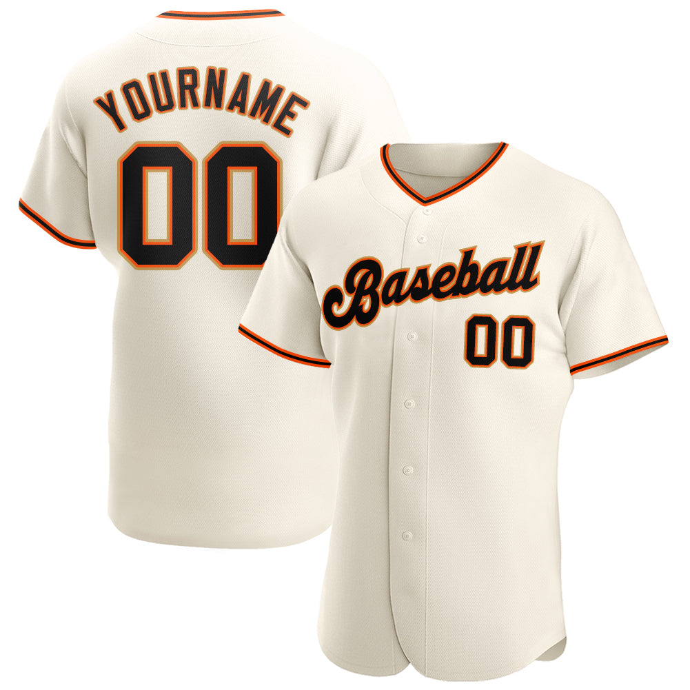 Custom Cream Black Orange-Old Gold Authentic Baseball Jersey - Main View