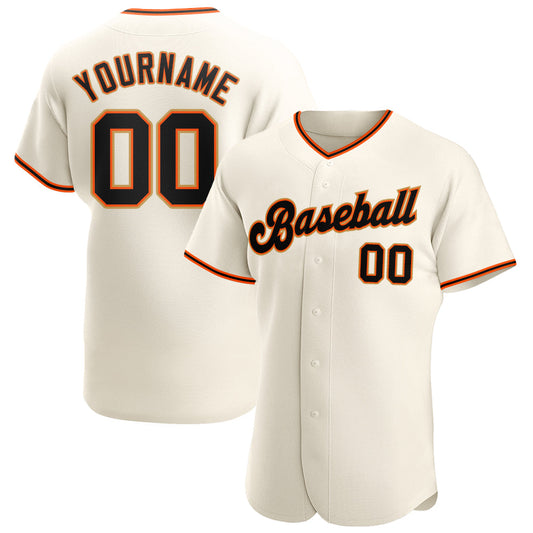 Custom Cream Black Orange-Old Gold Authentic Baseball Jersey - Main View
