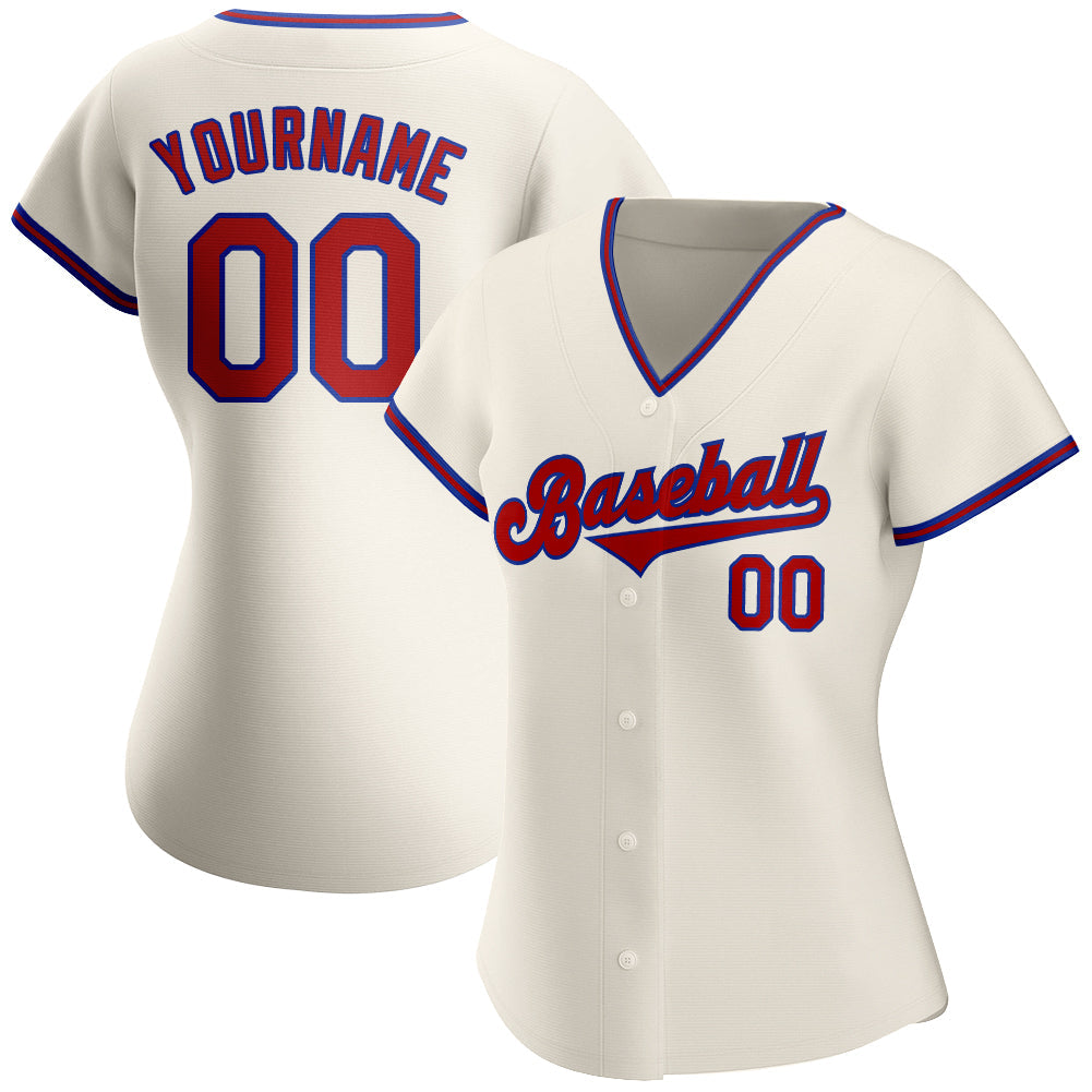 Custom Cream Red-Royal Authentic Baseball Jersey view 2