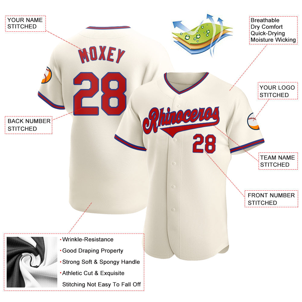 Custom Cream Red-Royal Authentic Baseball Jersey view 3