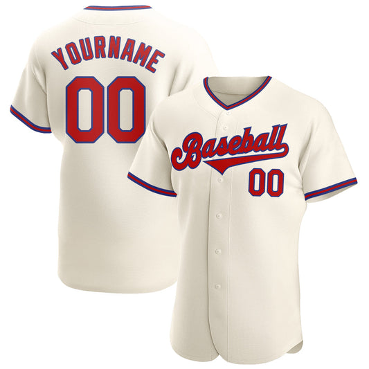 Custom Cream Red-Royal Authentic Baseball Jersey - Main View