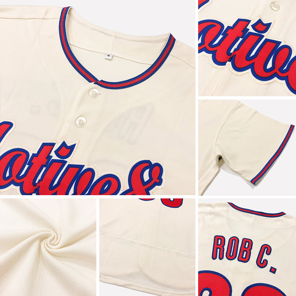 Custom Cream Red-Navy Authentic Baseball Jersey view 6