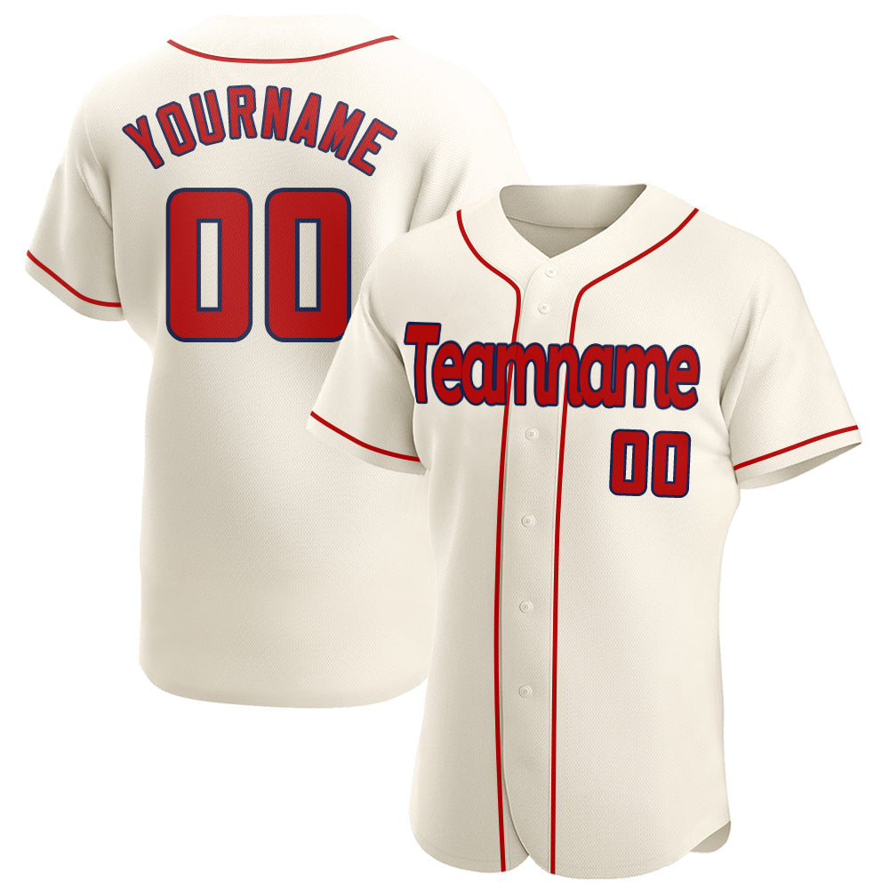 Custom Cream Red-Navy Authentic Baseball Jersey - Main View