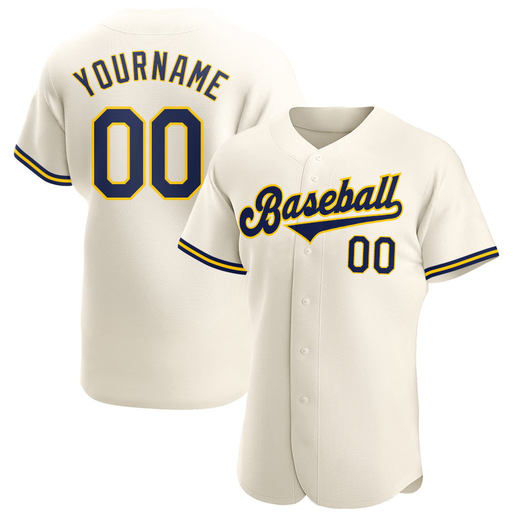 Custom Cream Navy-Gold Authentic Baseball Jersey - Main View