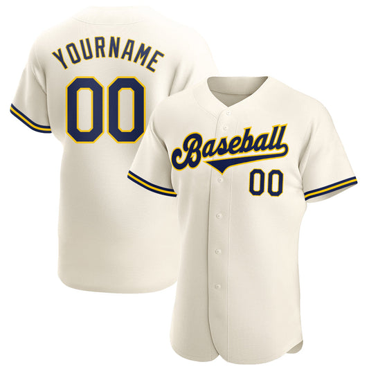 Custom Cream Navy-Gold Authentic Baseball Jersey - Main View