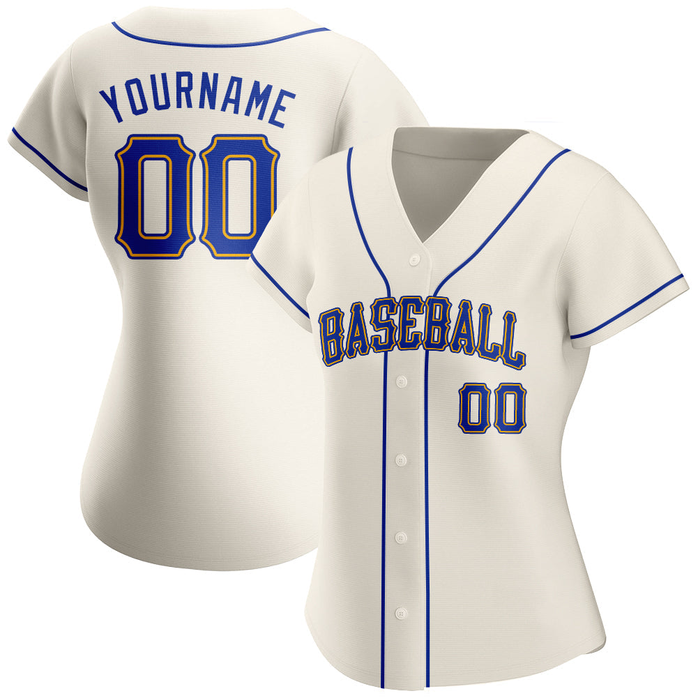 Custom Cream Royal-Gold Authentic Baseball Jersey view 2