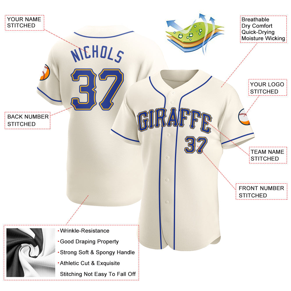 Custom Cream Royal-Gold Authentic Baseball Jersey view 3