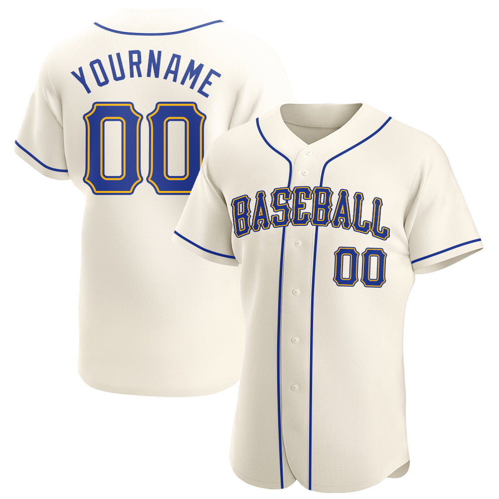 Custom Cream Royal-Gold Authentic Baseball Jersey - Main View