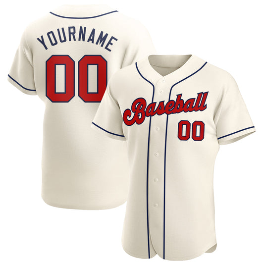 Custom Cream Red-Navy Authentic Baseball Jersey - Main View