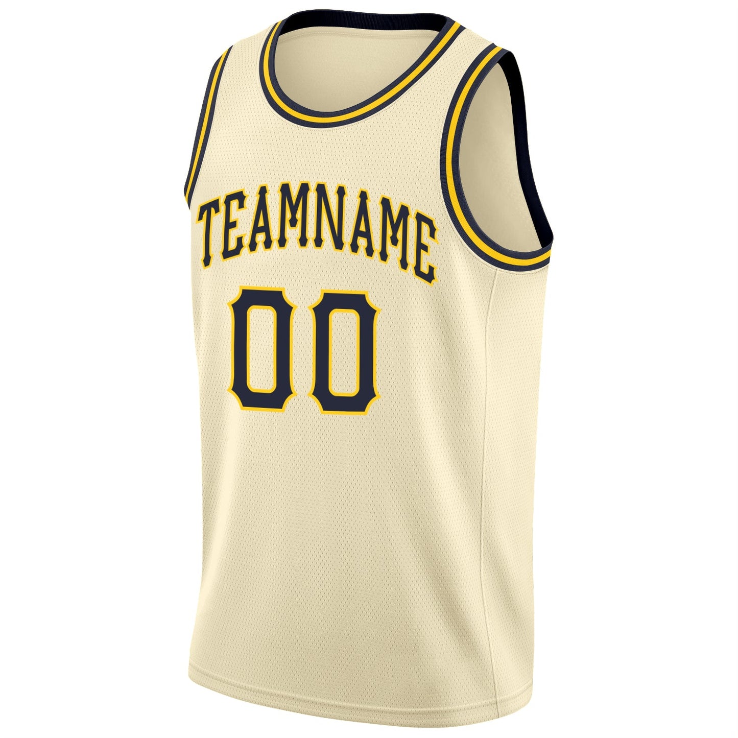 Custom Cream Navy-Gold Round Neck Rib-Knit Basketball Jersey view 5