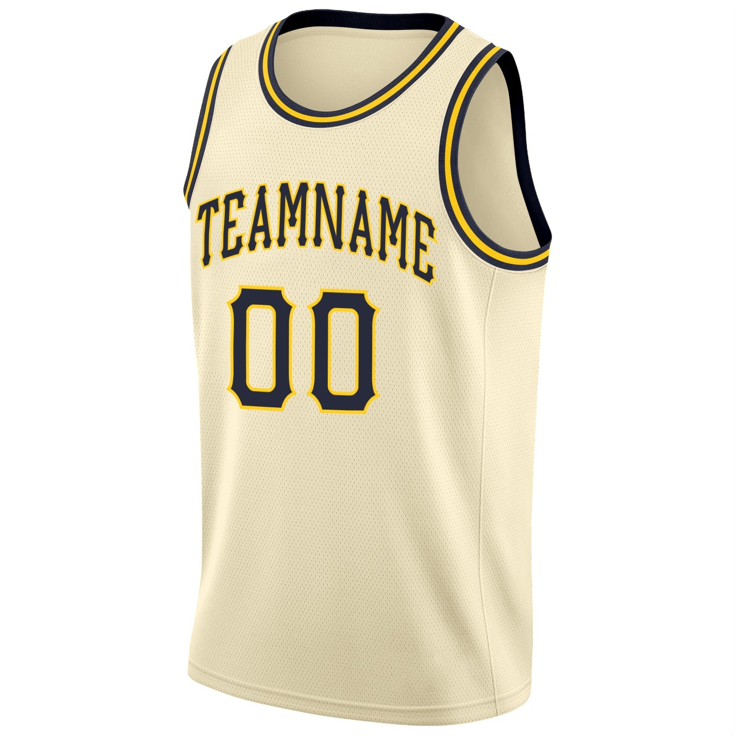 Custom Cream Navy-Gold Round Neck Rib-Knit Basketball Jersey view 5